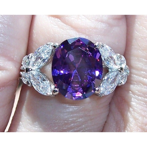 STAINLESS STEEL Simulated Amethyst Cz Ring With Butterfly Sides - Picture 4 of 16